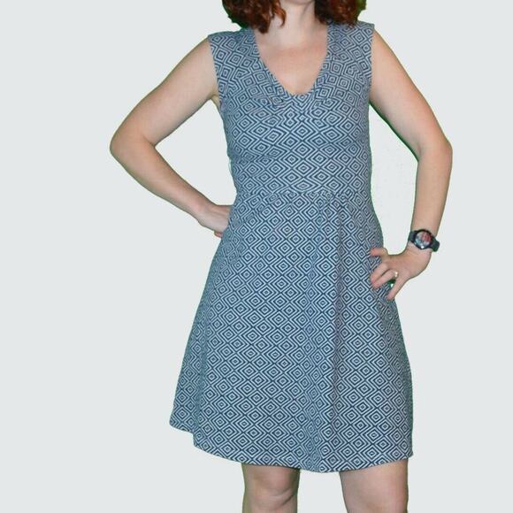Anthropologie 6 open crossback fit and flare geometric midi dress by Postmark - Picture 1 of 7